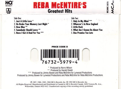 Reba McEntire – Reba McEntire's Greatest Hits (CASSETTE)