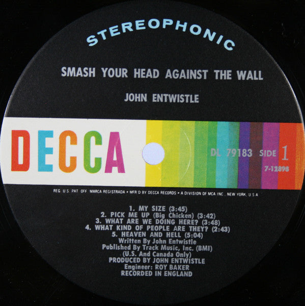 John Entwistle – Smash Your Head Against The Wall (US Pressing)