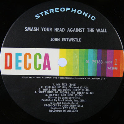 John Entwistle – Smash Your Head Against The Wall (US Pressing)