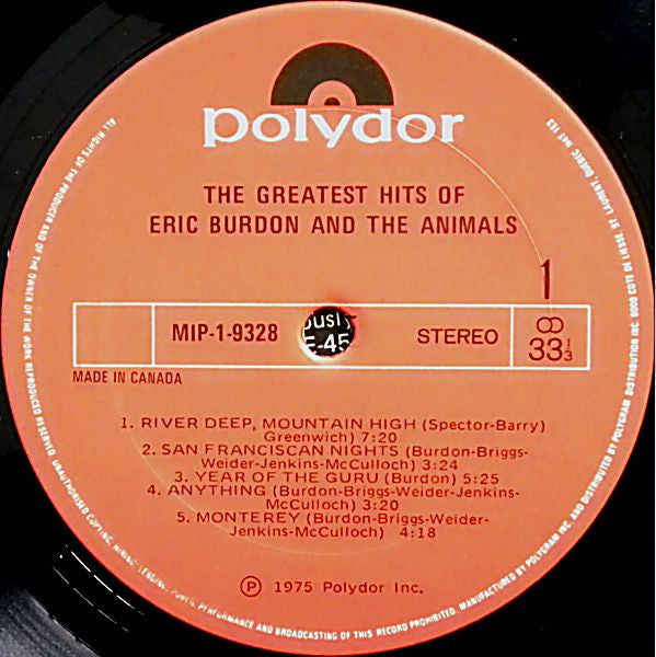 Eric Burdon & The Animals – The Greatest Hits Of Eric Burdon And The Animals (Canadian Reissue)