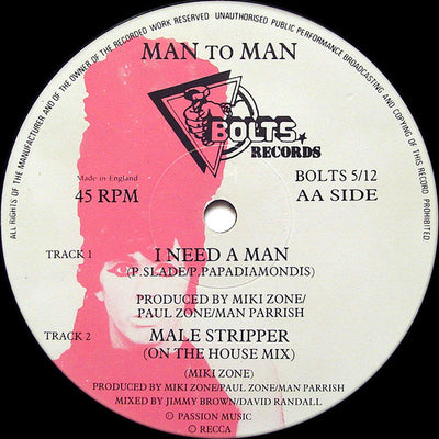 Man To Man* – Energy Is Eurobeat / I Need A Man / Male Stripper (On The House Mix)(12", Limited Edition, 45 RPM) UK pressing