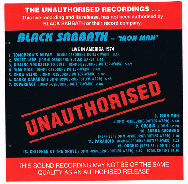 Black Sabbath – "Iron Man" (Vol. 2) -Bootleg (CD Album) made in Australia