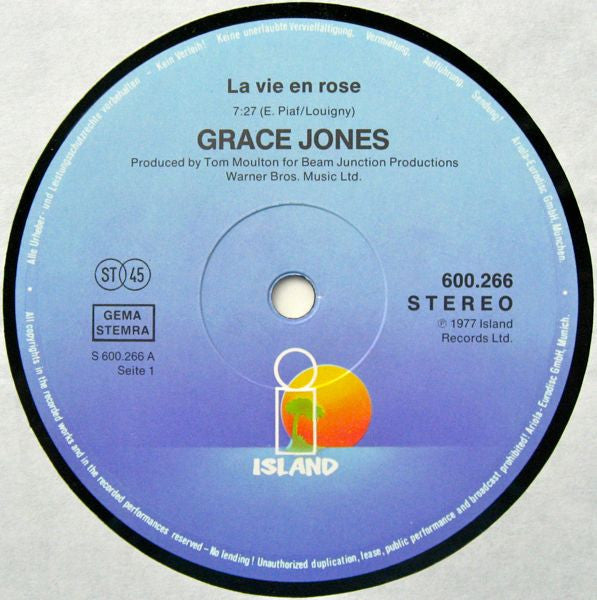 Grace Jones – La Vie En Rose (12", 45 RPM, Single, Reissue) Germany pressing