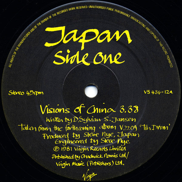 Japan – Visions Of China (12" Single 45 RPM, UK Pressing)