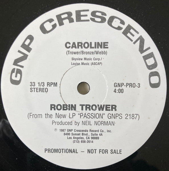 Robin Trower – Caroline (12" Single, 33 ⅓ RPM, US Promo)