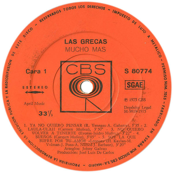 Las Grecas – Mucho Más (1975 Spanish Pressing)