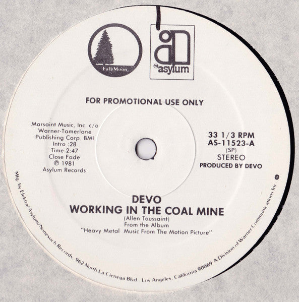 Devo – Working In The Coal Mine (12", 33 ⅓ RPM, Promo, Stereo, Mono)