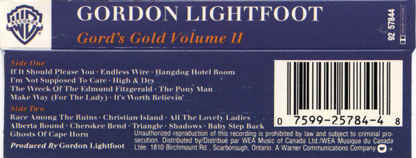 Gordon Lightfoot – Gord's Gold Volume II (CASSETTE)