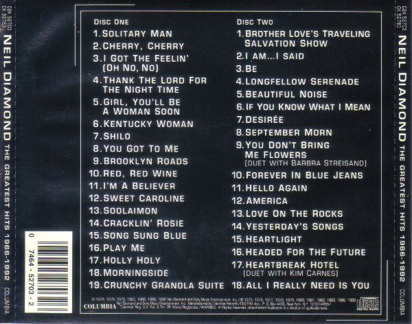 Neil Diamond – The Greatest Hits 1966-1992-(2 x CD Album ) Fatbox