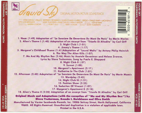 Slava Tsukerman & Brenda I. Hutchinson & Clive Smith – Liquid Sky (Original Motion Picture Soundtrack) (CD ALBUM)