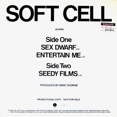 Soft Cell – Sex Dwarf / Entertain Me / Seedy Films (12", 45 RPM, Promo)