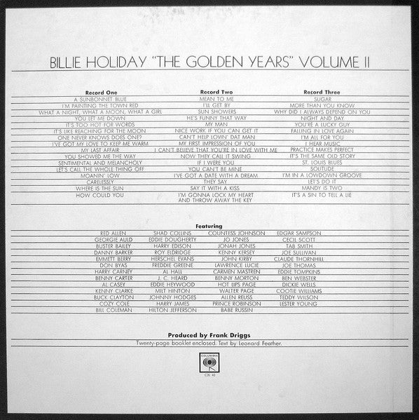 Billie Holiday – "The Golden Years" Volume II (3 Disc Boxset, Mono, US Reissue)