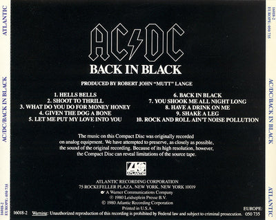 AC/DC ‎– Back In Black (CD ALBUM) Reissue