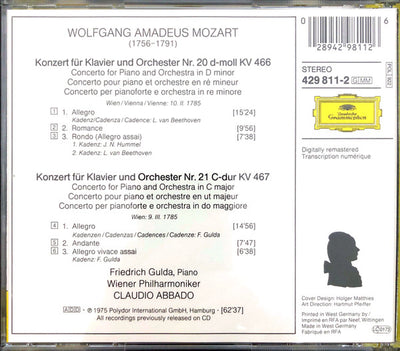 Wolfgang Amadeus Mozart, Friedrich Gulda, Wiener Philharmoniker, Claudio Abbado – Klavierkonzerte Nr. 20 & 21