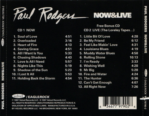 Paul Rodgers – Now & Live ( 2 x CD Album)
