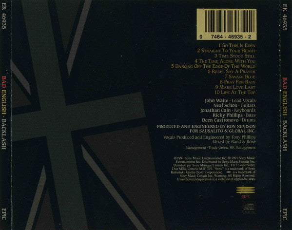 Bad Backlash Bad English – Backlash (CD Album) – Redrum Records