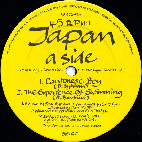 Japan – Cantonese Boy (12" Single 45 RPM, UK Pressing)