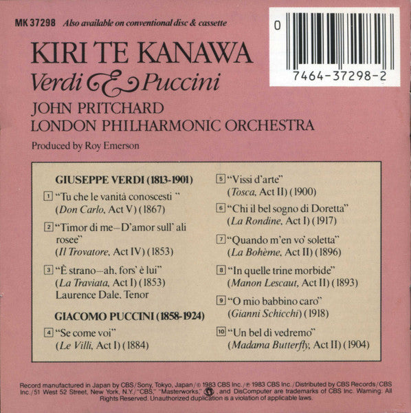 Kiri Te Kanawa / John Pritchard / London Philharmonic Orchestra* - Verdi* & Puccini* – Verdi & Puccini (CD Album)