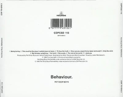 Pet Shop Boys – Behaviour-CD Album