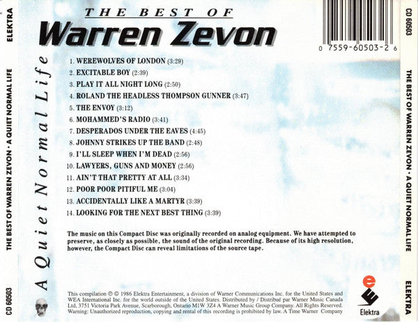 Warren Zevon ‎– A Quiet Normal Life: The Best Of Warren Zevon (CD Album)
