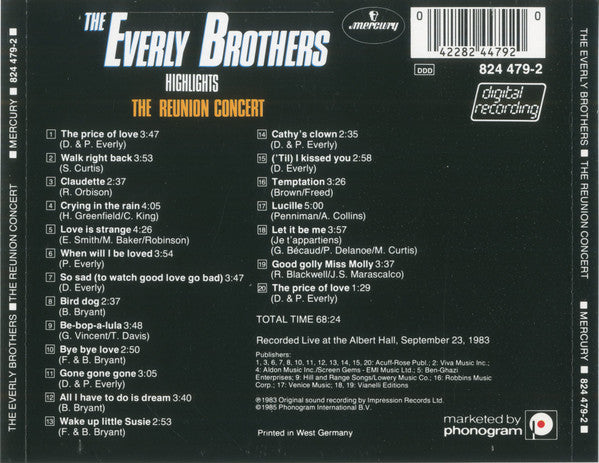 The Everly Brothers – The Reunion Concert Highlights (CD ALBUM)