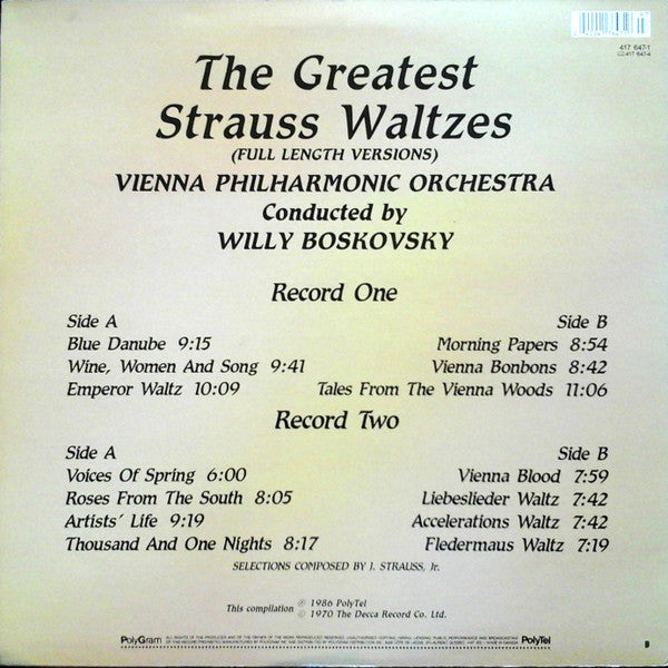 Vienna Philharmonic Orchestra Conducted By Willi Boskovsky – The Greatest Strauss Waltzes (2 Disc LP)