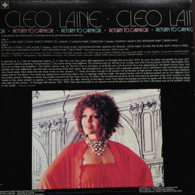 Cleo Laine ‎– Return To Carnegie