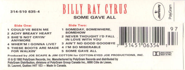 Billy Ray Cyrus – Some Gave All (CASSETTE)