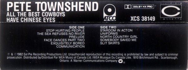 Pete Townshend – All The Best Cowboys Have Chinese  (CASSETTE)