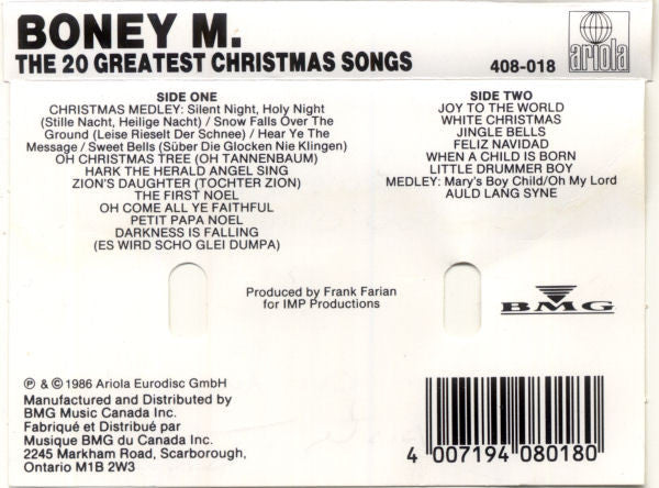 Boney M. – The 20 Greatest Christmas Songs (CASSETTE)